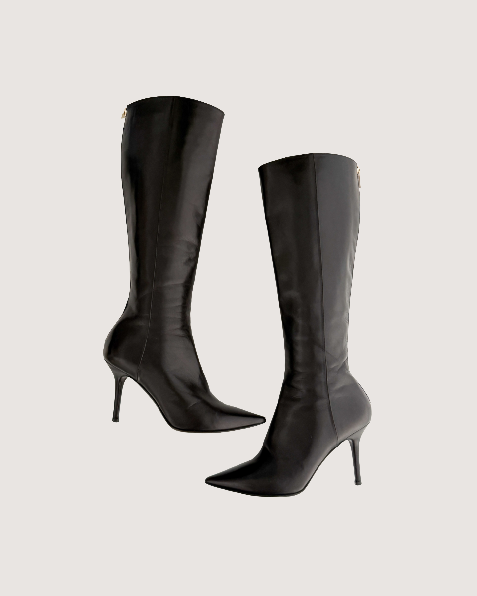 Manolo Blahnik (36.5) ヒール Manolo Blahnik Black Leather Ankle Strap Heels (IT 36.5